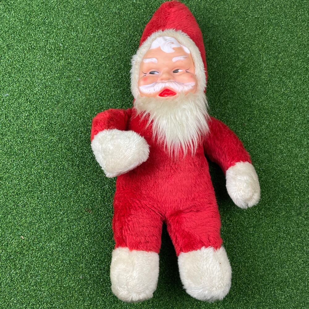 Vintage 1950s 60s Rubber Face Santa Claus Plush Doll 18” Christmas MCM